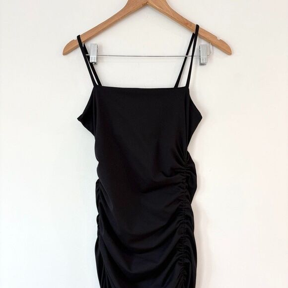 Susana Monaco Black Thin Strap Ruched Side Slit Dress Size M Party Cocktail Sexy - Picture 4 of 10